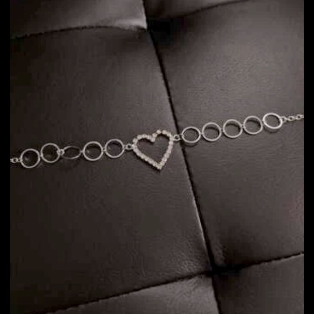 Sweet Silver Rhinestone Heart W/5 Circles On Each Side Belly Chain-Jewelry NWT